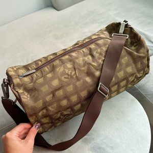 CHANEL Travel Line Nylon Jacquard Shoulder Bag Khaki